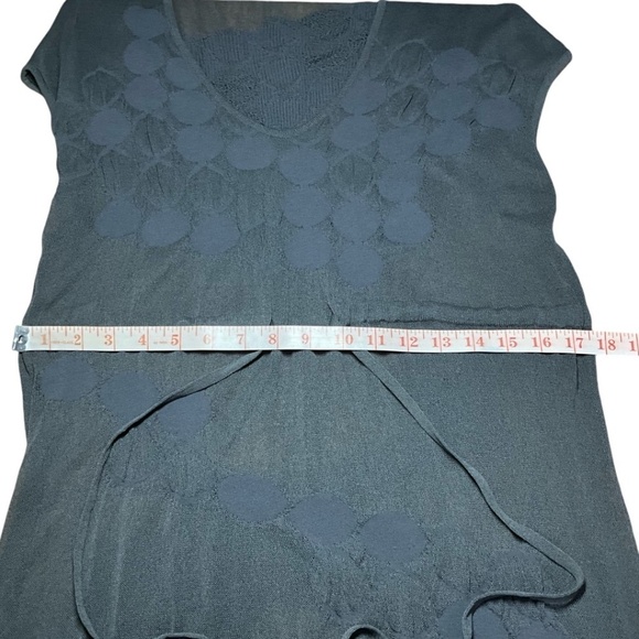 SARAH PACINI Grey Semi Sheer Knit Mesh Midi Dress Cap Sleeves Drawstring Waist M - Picture 7 of 10
